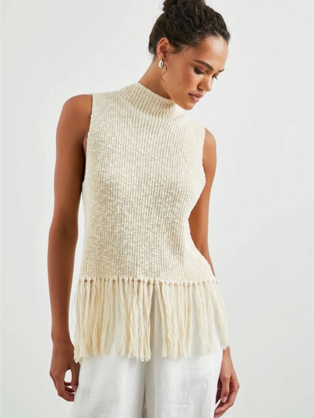 Rails Astrid Fringe Hem Knit Tank Ecru Size S